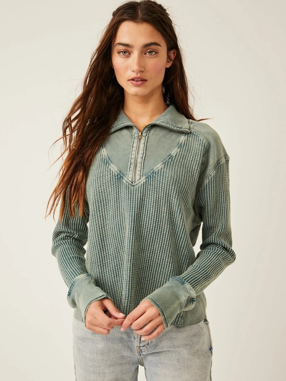 Free People Ashton Zip Thermal in a teal -